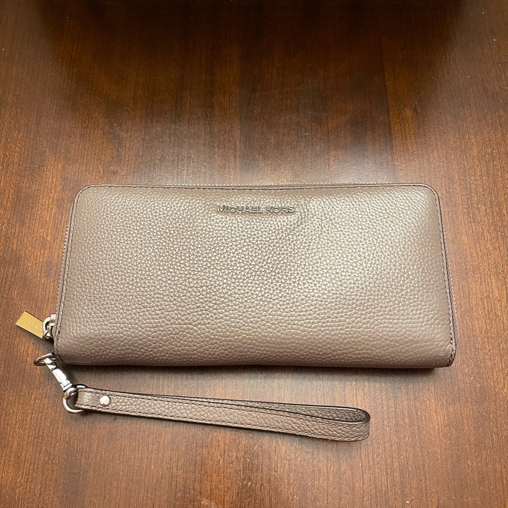 Michael Kors Taupe Leather Wristlet Wallet